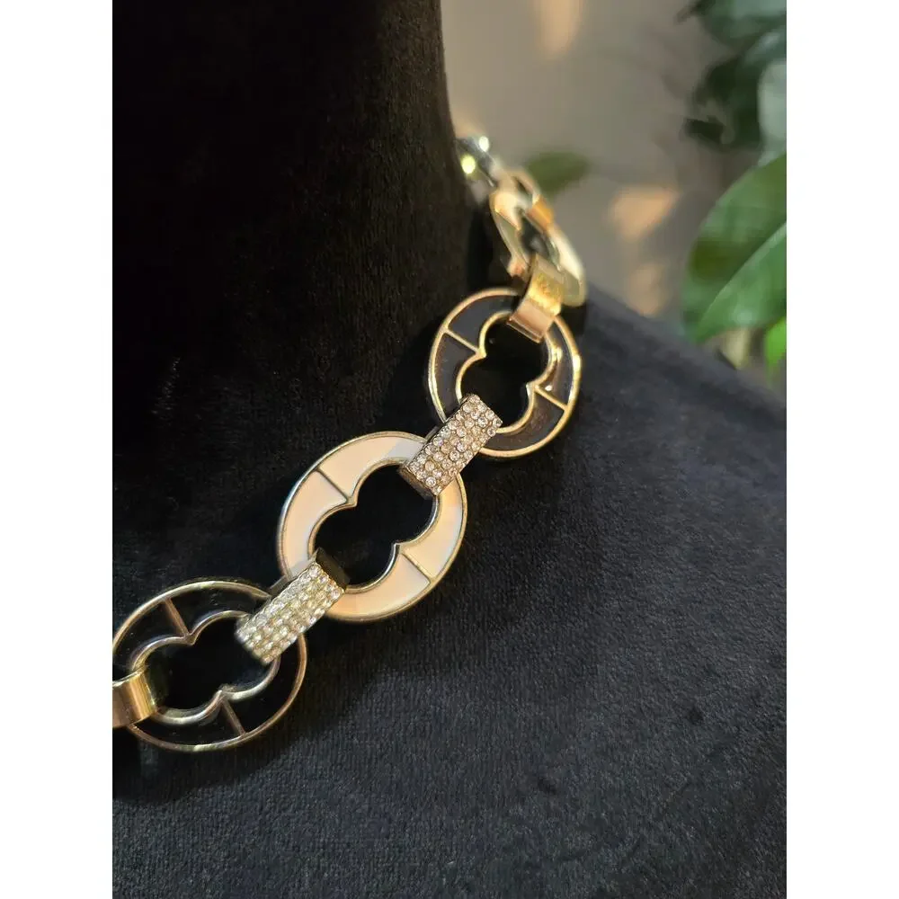 Women's Gold Tone Circle Link Fashion Necklace Rhinestone Accent Statement